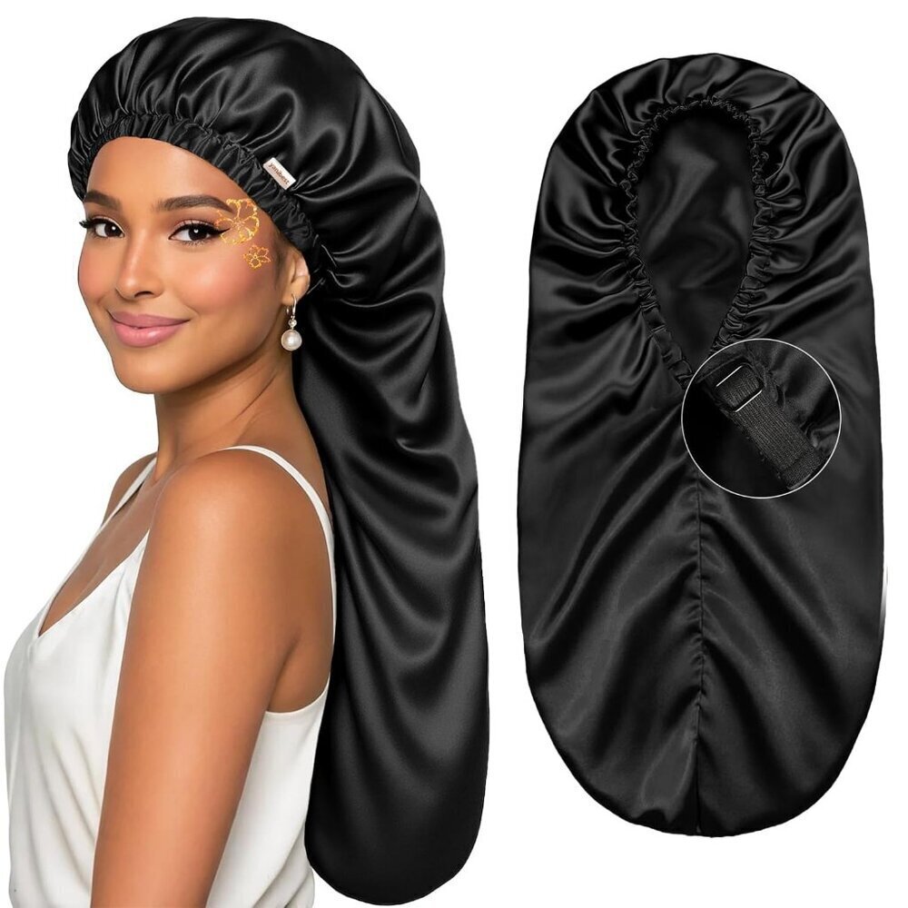 Long Satin Bonnet for Sleeping Adjustable Silk Hair Cover Women Braids Locs